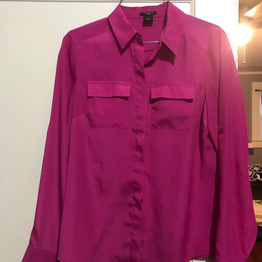 New Ann Taylor blouse. Magenta spring color, size small, long sleeves